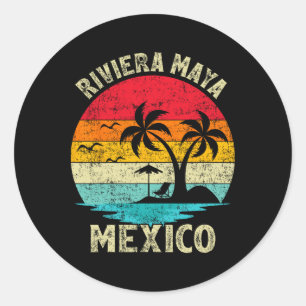 Familienurlaub Vintage Retro Mexico Riviera Maya Runder Aufkleber
