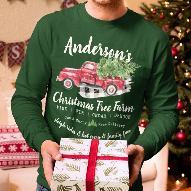 Familienvintage Weihnachtsbaum Truck Long Sleeve T-Shirt (Men's and women's Family last name matching long sleeve Christmas Tree Farm green long sleeve shirts)