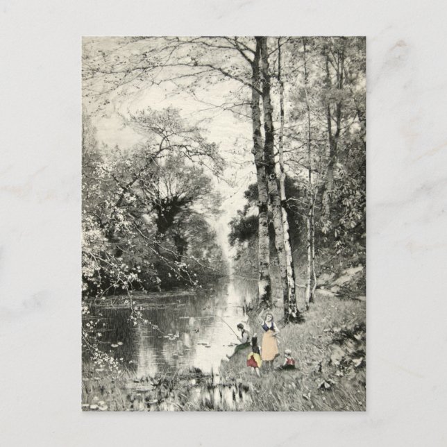Familienwald Vintag Art 1800 Waldbache Munthe Postkarte (Vorderseite)