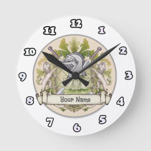 Familienwappen der Green Knight Familienname-Uhr Runde Wanduhr