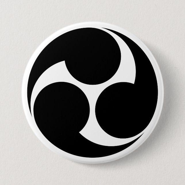 [Familienwappen] Links drehendes Mitsu-domoe Button (Vorderseite)