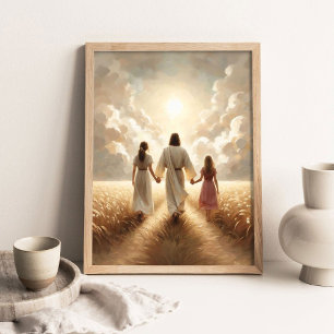 Familienweg, Christliche Kunst, Jesus geht mit Mot Poster