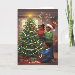 Familienweihnachtsbaum schmücken – Frohe Weihnacht Karte