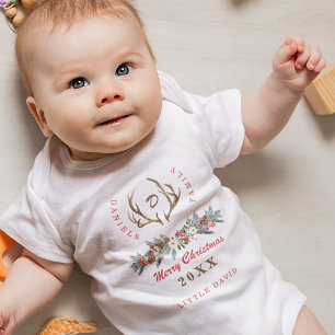 Familienweihnachtsfest rustikal niedlich mit Monog Baby Strampler