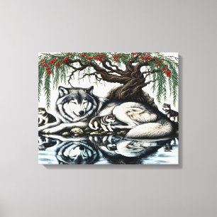 Familienzoase Serene Wolf 20x16 in idyllischer Nat Leinwanddruck