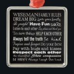 Familienzusammenstellung Nachname Personalisierter Ornament Aus Metall<br><div class="desc">Familienregeln Nachname Personalisierter Vorstandschmuck für Chalkboard-Kopfhörer</div>