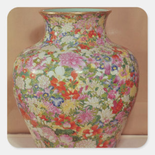 Famille Rosenvase mit ein mille fleurs Quadratischer Aufkleber