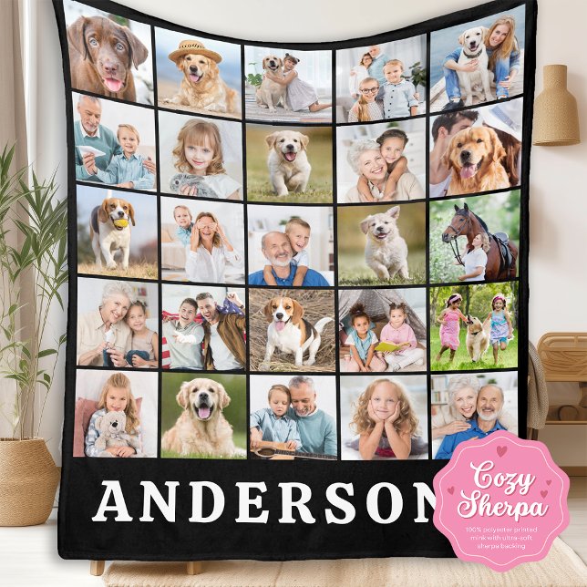 Family 25 Photo Collage Personalized Name Black Sherpadecke (Von Creator hochgeladen)