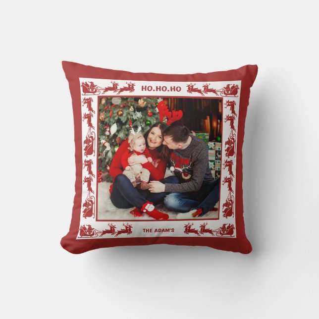 Family 2 Photo Santa Sleigh Ride Christmas  Kissen (Vorderseite)