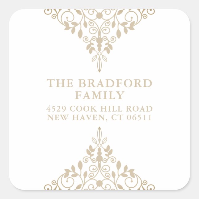 Family Address Classic Elegantes Ornament Quadratischer Aufkleber (Vorderseite)