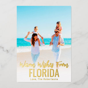 Family Beach Foto Weihnachtskarte Gold Fossil Staa Folien Feiertagskarte