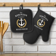 Family Beach House Anchor Gold Laurel Star Black