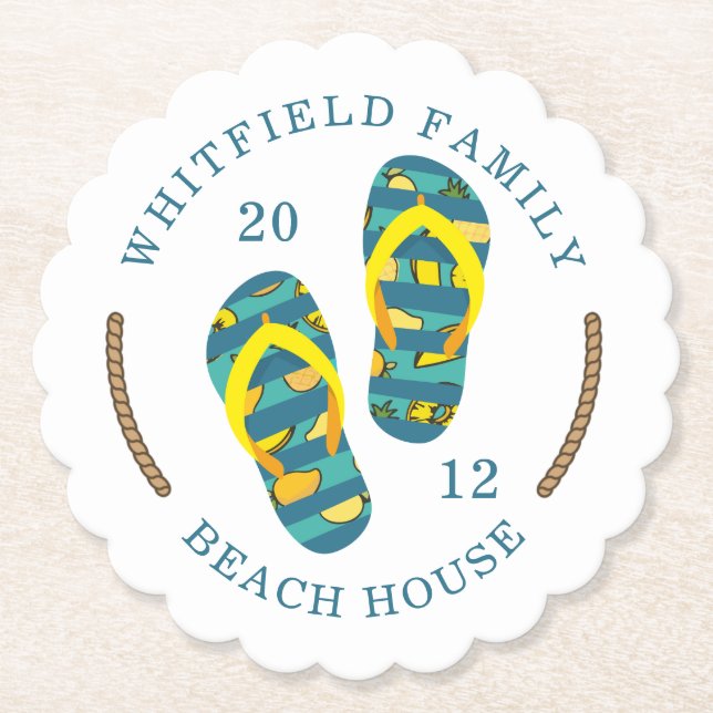 Family Beach House Custom Summer Flip Flops Untersetzer (Vorderseite)