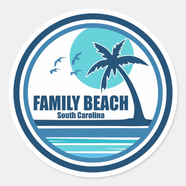 Family Beach South Carolina Palm Tree Birds Runder Aufkleber (Vorderseite)