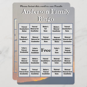 Family Bingo Card Orange Sunset and Mountain Foto