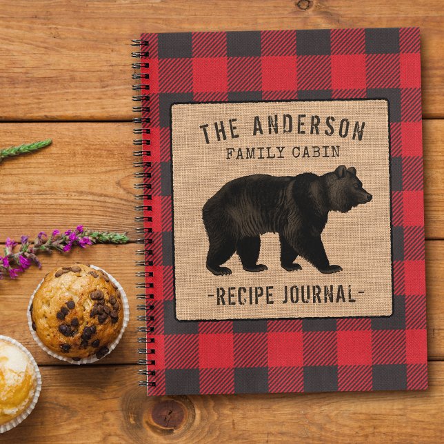 Family Cabin Bear Red Buffalo Kariertes Rezept Jou Notizbuch (Several sizes and page designs to choose from)