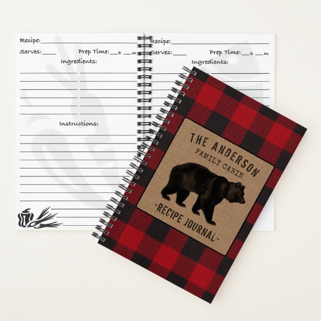 Family Cabin Bear Red Kariert Mini Rezept Journal Notizbuch (Innen)