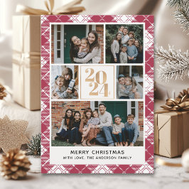 Family Christmas card with 5 Photos Tartan Plaid Einladung