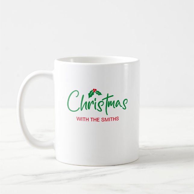 Family Christmas | Modern Minimalist Family Name Kaffeetasse (Links)