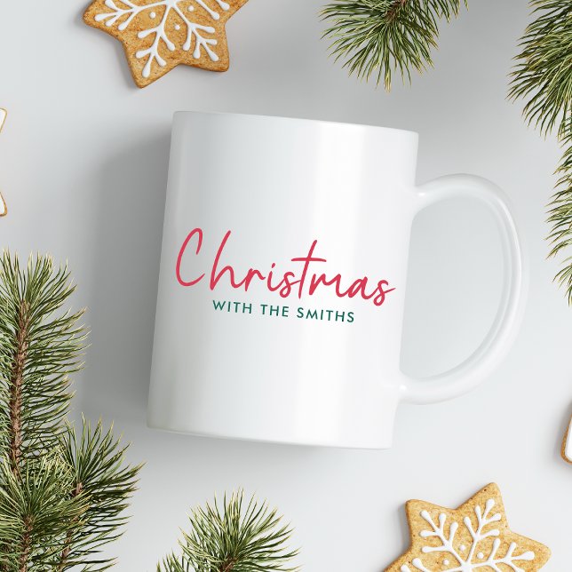 Family Christmas | Modern Minimalist Family Name Kaffeetasse (Von Creator hochgeladen)