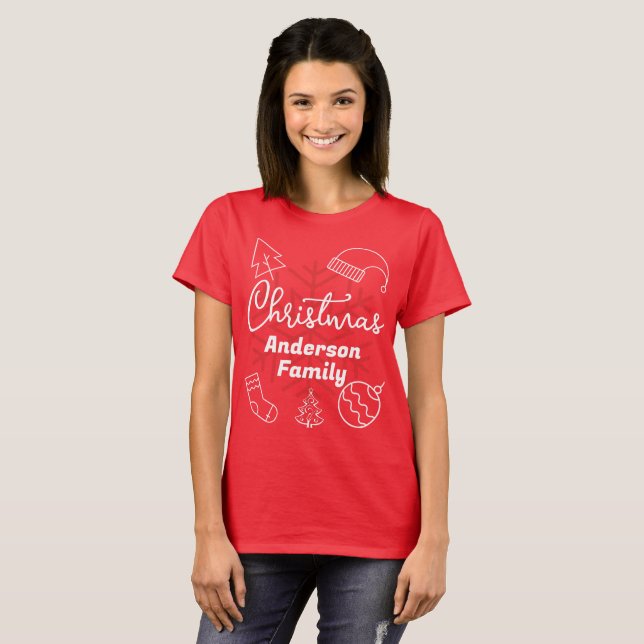 Family Christmas | Modern Minimalist Family Name T-Shirt (Vorne ganz)
