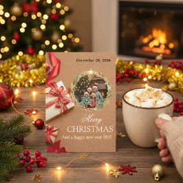 Family Christmas Photo Card 2026 | Red Gift Design Save The Date