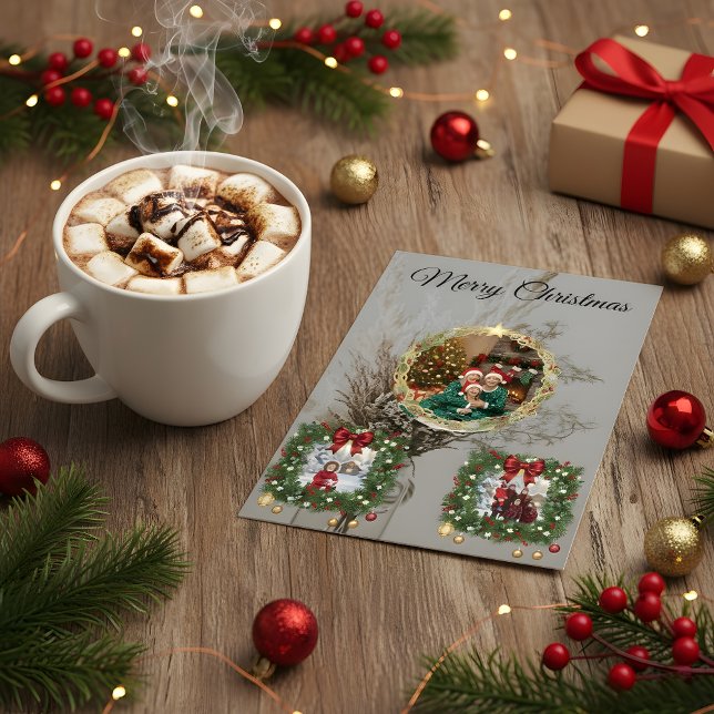 Family Christmas Photo Collage Card Dankeskarte (Von Creator hochgeladen)