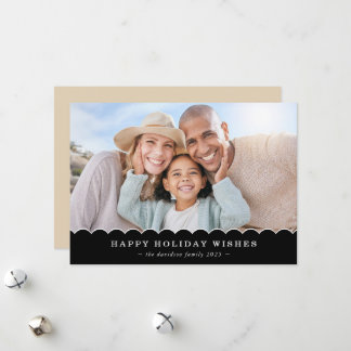 FAMILY CHRISTMAS PHOTO cute fun scallop black gold Feiertagskarte