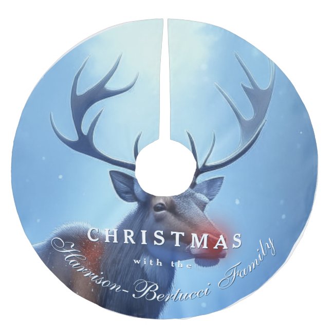 Family Christmas Reindeer Winter Wonderland  Polyester Weihnachtsbaumdecke (Vorderseite)