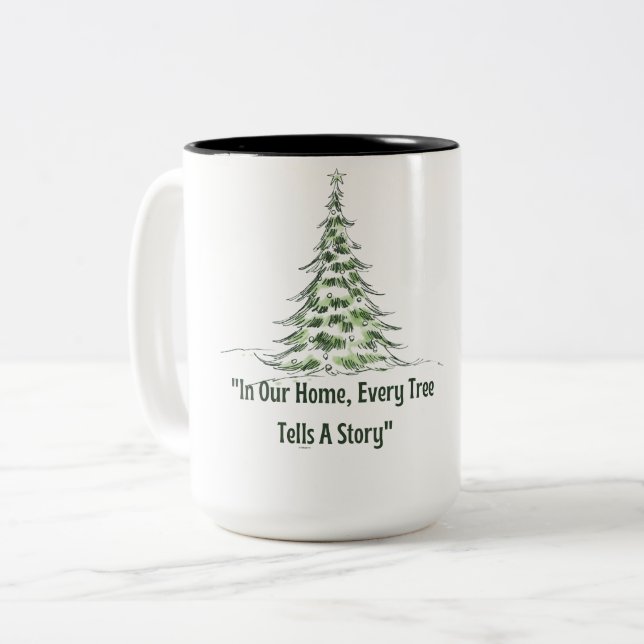 Family Christmas Tree Story Gift - t-shirt Zweifarbige Tasse (Vorderseite Links)