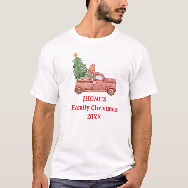 Family Christmas Truck Vintage Personalized  T-Shirt (Vorderseite)
