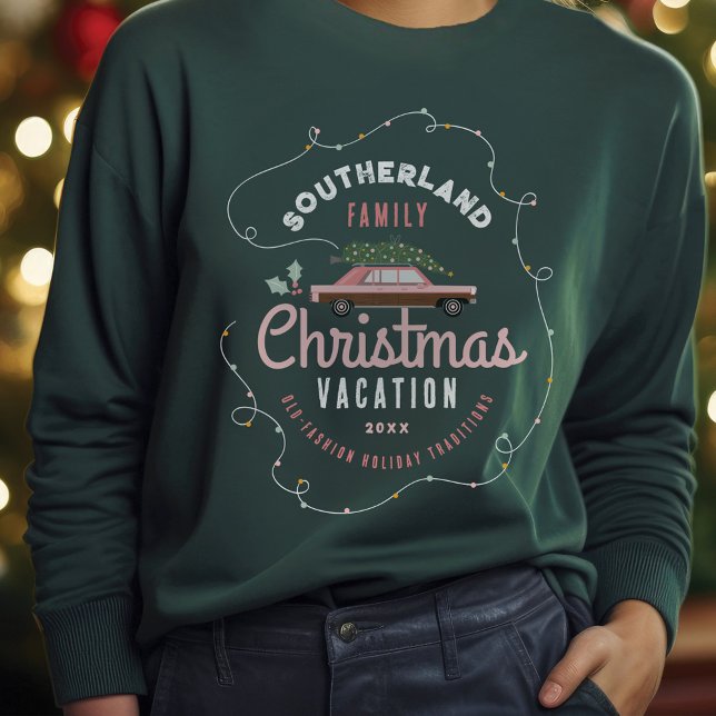 Family Christmas Vacation Retro Pink Vintage Car Sweatshirt (Family Christmas Vacation Retro Pink Vintage Car Sweatshirt)