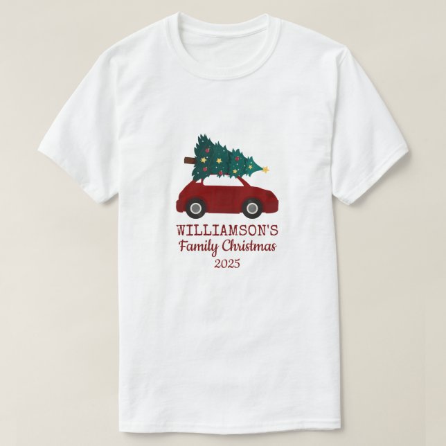 Family Christmas Vintage Car Personalized T-Shirt (Design vorne)