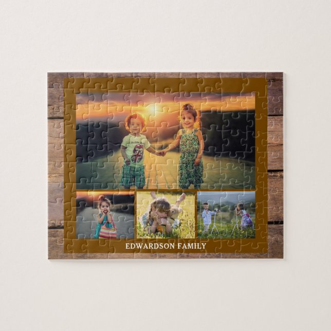 Family collage 4 photos and family name puzzle (Horizontal)