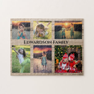 Family collage 6 photos and family name puzzle
