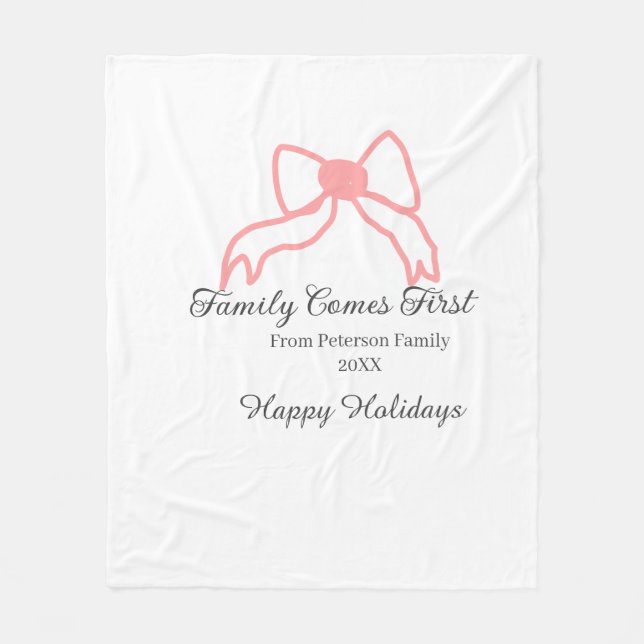 Family comes first red bow family name holidays fleecedecke (Vorderseite)