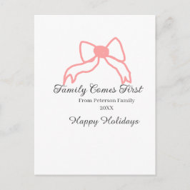Family comes first red bow family name holidays postkarte
