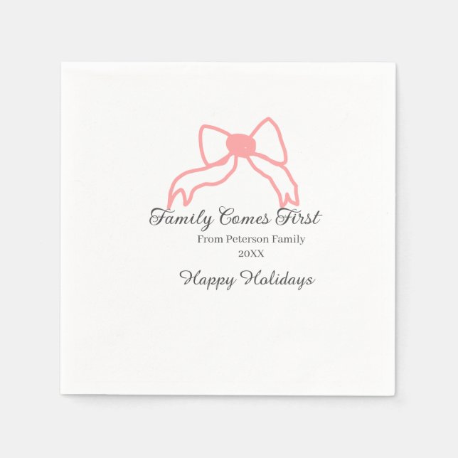 Family comes first red bow family name holidays serviette (Vorderseite)
