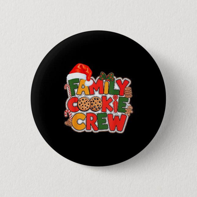 Family Cookie Crew Eating Christmas Gingerbread Te Button (Vorderseite)