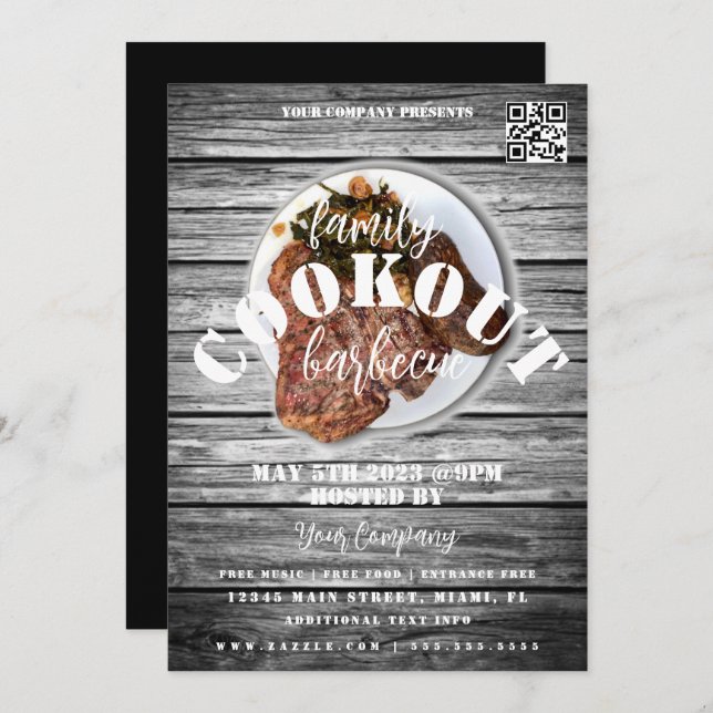 Family Cookout Barbecue Steak Event Party Flyer Einladung (Vorne/Hinten)