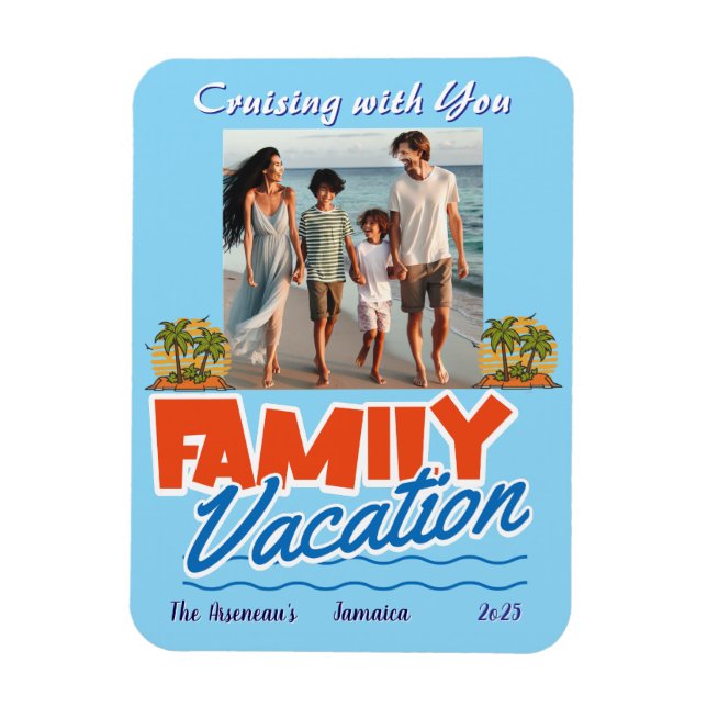 Family Cruise Blue Tropical Personalize Magnet (Vertikal)