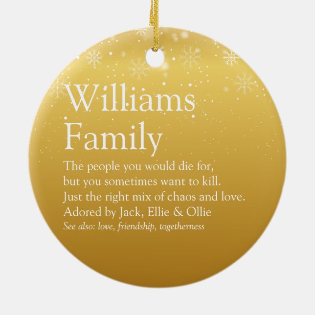 Family Definition Gold Weihnachtsschneeflocken Keramik Ornament (Hinten)