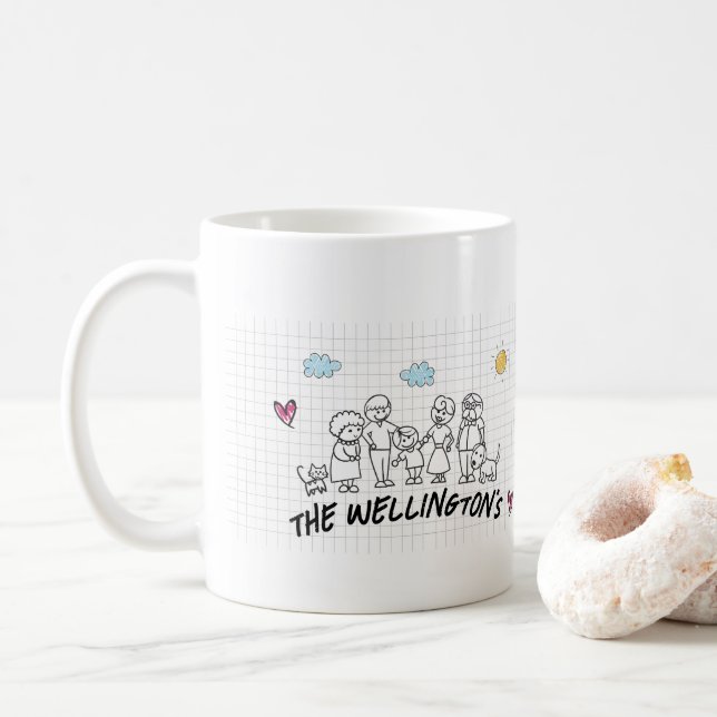 Family Doodle Niedliche Kinder Hand Zeichnend Kaffeetasse (Mit Donut)