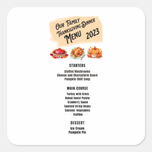 Family Erntedank Dinner Menu 2023 Quadratischer Aufkleber