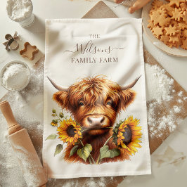 Family Farm Rustic Sunflower Highland Cow Geschirrtuch