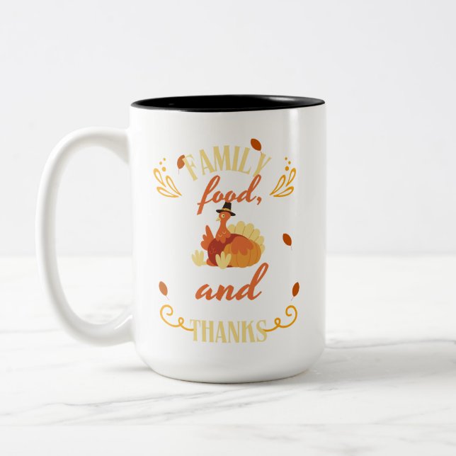 Family Food Thanks Turkey Day Harvest  Zweifarbige Tasse (Links)