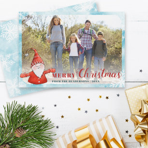 Family Foto Aquamarin Blue Red Niedlich Gnome Weih Feiertagskarte