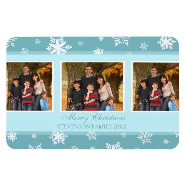Family Foto Christmas Magnet Aquamariner Weißschne (Horizontal)