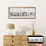 FAMILY Foto Collage 6 Bilderstreifen individuell Poster<br><div class="desc">Personalisiertes Plakatdruck mit dem Wort FAMILY, das über Ihren Fotos geschrieben ist. Die Fotovorlage ist für Sie ein Set, um 6 Ihrer Lieblingsfotos hinzuzufügen, die in quadratischer Form in einer einfachen, Streifen-Stil, Foto-Collage angezeigt werden. Dieses elegante und stilvolle Sonderstück hat eine neutrale Farbpalette aus Naturweiß und Schiefergrau. Es ist in...</div>