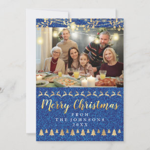 Family Foto Frohe Weihnachten Gold Blue Glitzer